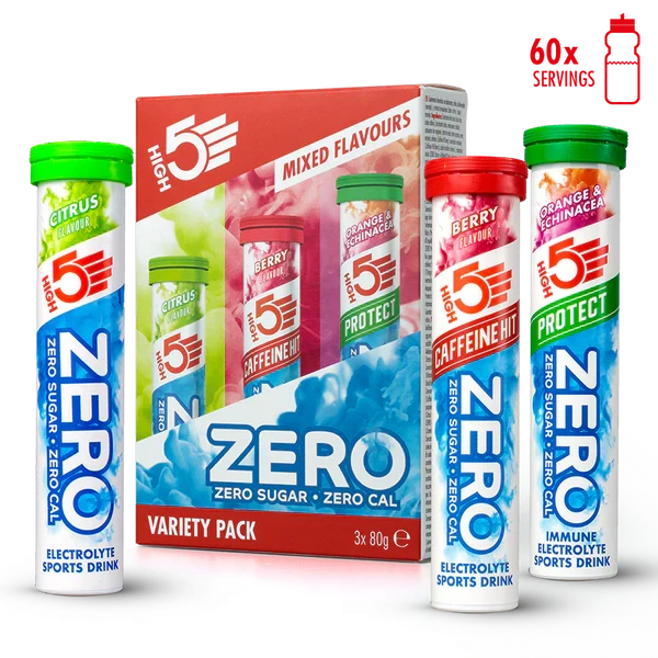 3x20 Confezioni High5 ZERO VARIETÀ PACCO Frutti Rossi Pastiglie di Caffeina/Lemon/Arancione