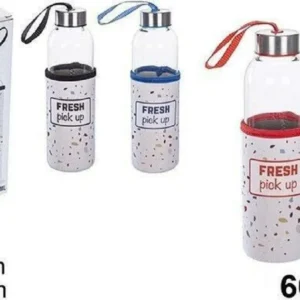 Bottiglia Borraccia Di Vetro 600 Ml Con Copribottiglia Colorato 22cm Vari Colori