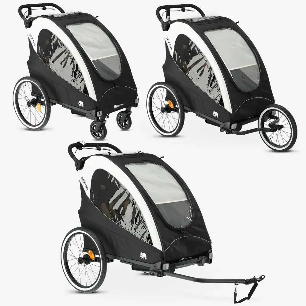 Carrello per bicicletta di lusso - carrello per bicicletta, passeggino e carrozzina da corsa - Nero/Crema