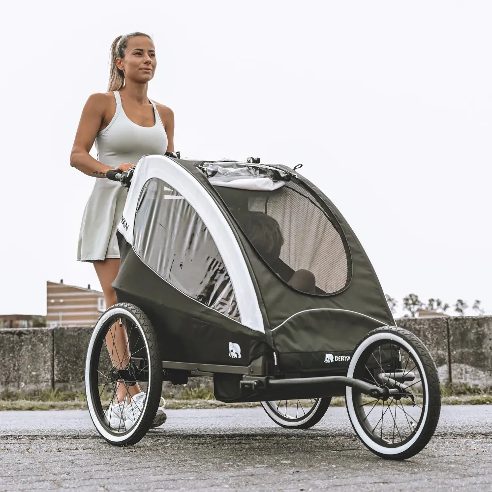 Carrello per bicicletta di lusso - carrello per bicicletta, passeggino e carrozzina da corsa - Nero/Crema
