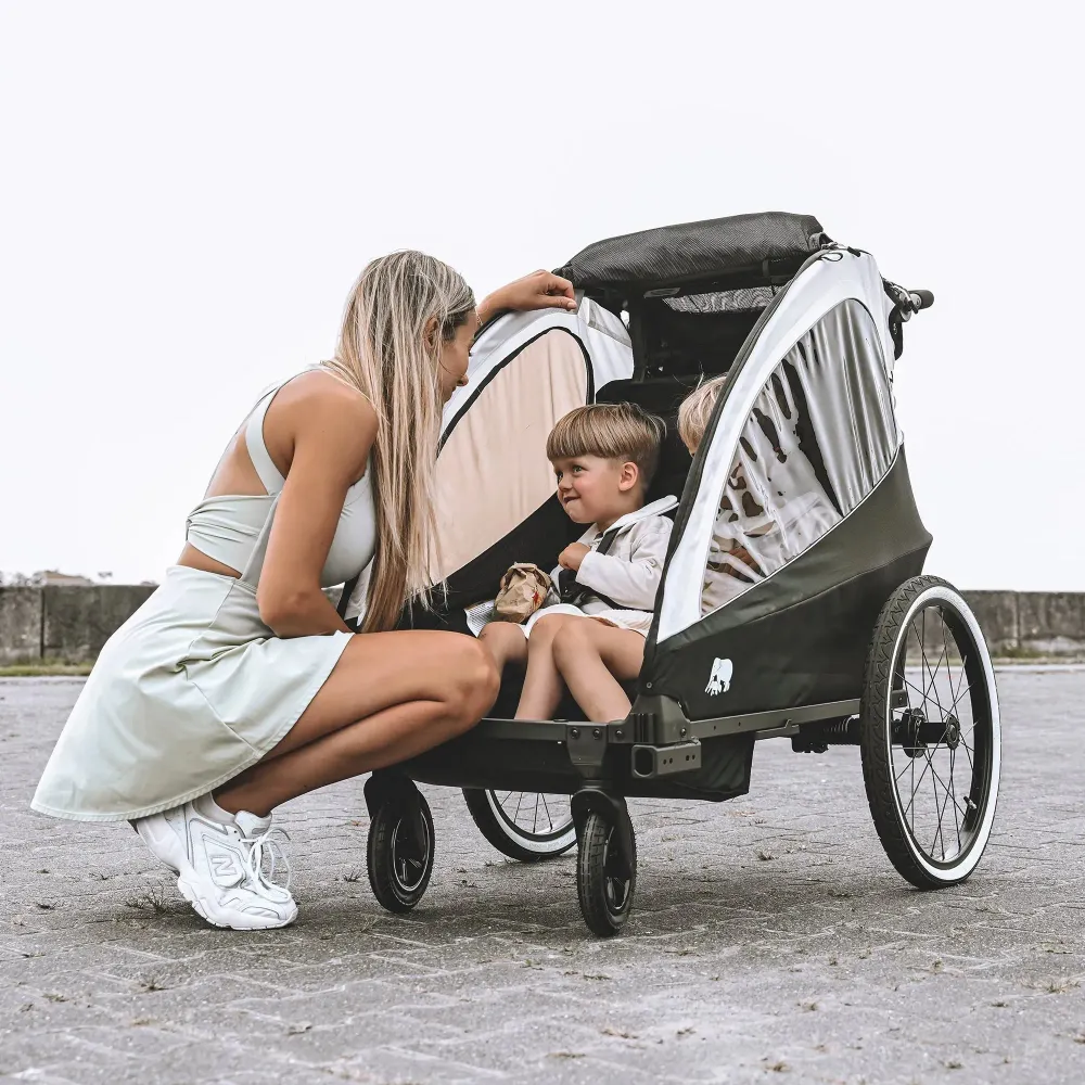 Carrello per bicicletta di lusso - carrello per bicicletta, passeggino e carrozzina da corsa - Nero/Crema