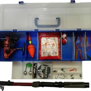 Cassetta Completa Kit Canna Da Pesca Mulinello Esche Artificiali Galleggiante