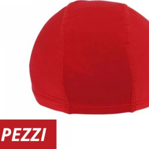 3 Pz Cuffia Piscina Mare Nuoto Pressata Monocolore Rossa Con Fascia Elastica 2cm