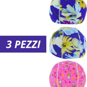3 Pz Cuffia Piscina Mare Nuoto Stampata Varie Fantasie Con Fascia Elastica 2cm