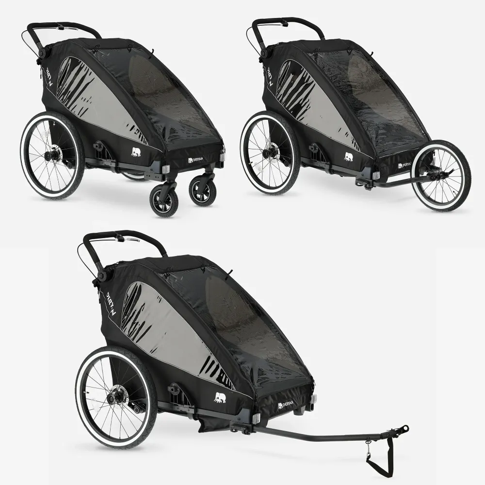 Carrello per bicicletta di lusso V2 - Passeggino da passeggio - Passeggino da corsa Nero DERYAN
