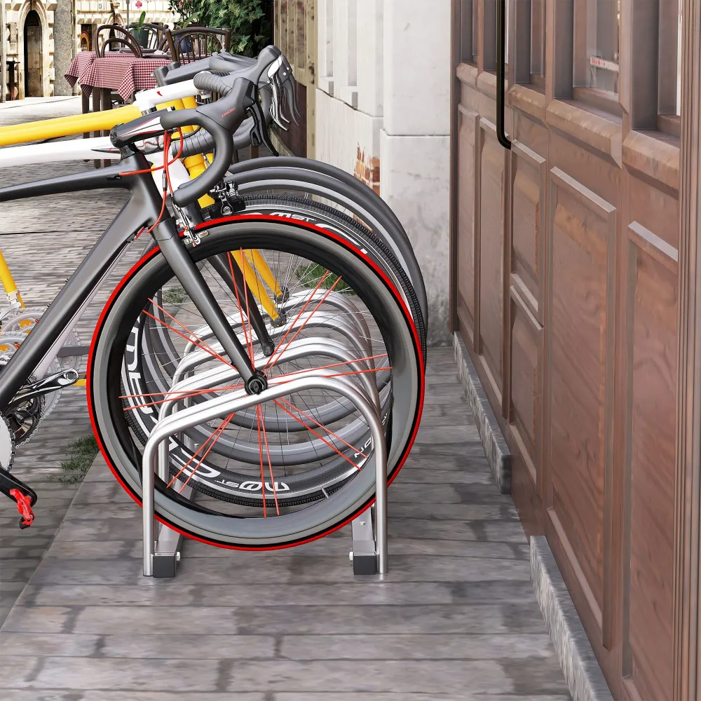 Easycomfort Rastrelliera Portabiciclette Parcheggio per 4 Biciclette Acciaio, 110x33x27 cm, Argento