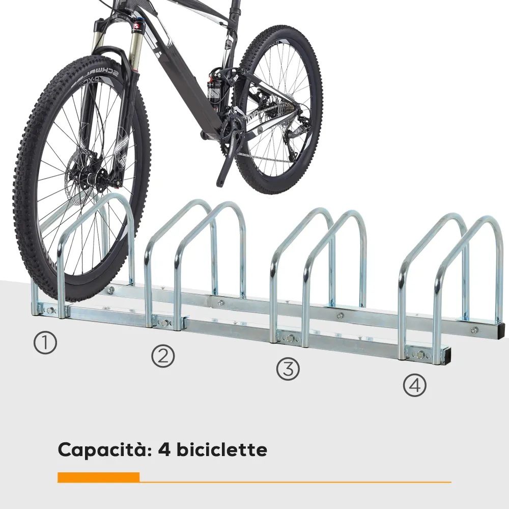 Easycomfort Rastrelliera Portabiciclette Parcheggio per 4 Biciclette Acciaio, 110x33x27 cm, Argento