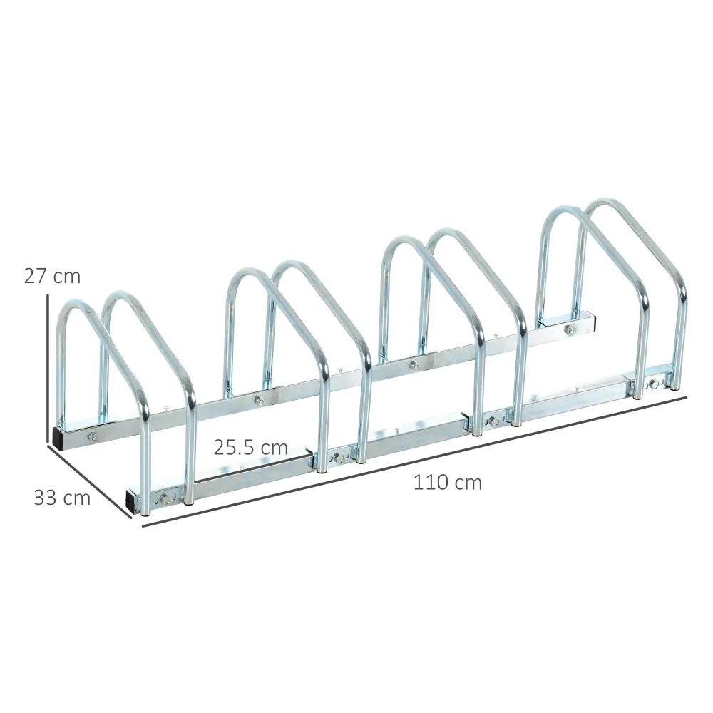 Easycomfort Rastrelliera Portabiciclette Parcheggio per 4 Biciclette Acciaio, 110x33x27 cm, Argento