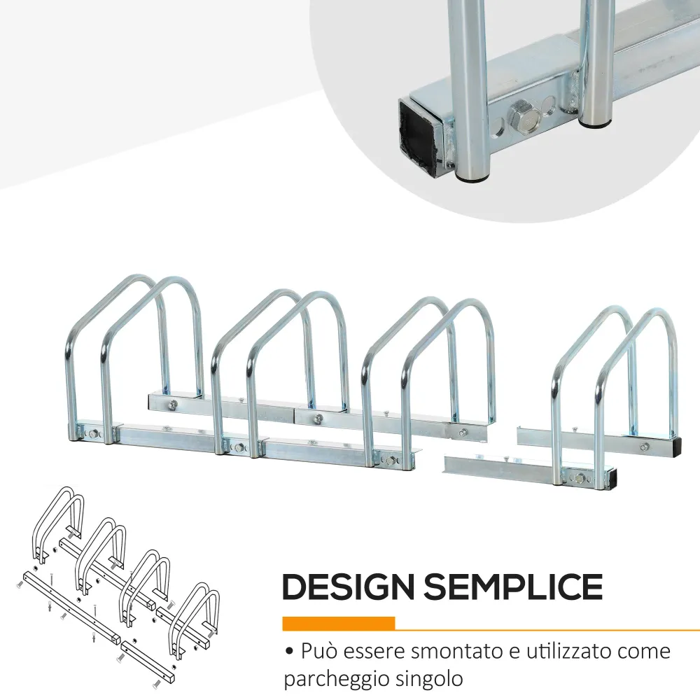 Easycomfort Rastrelliera Portabiciclette Parcheggio per 4 Biciclette Acciaio, 110x33x27 cm, Argento