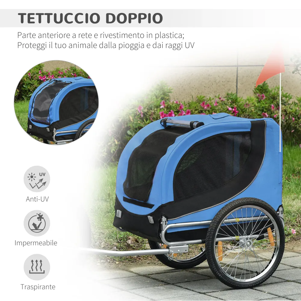 Easycomfort Rimorchio Bici per Cani Taglia Media con Punto di Attacco, Finestre Laterali e Bandierina, Rimorchio per Bici...