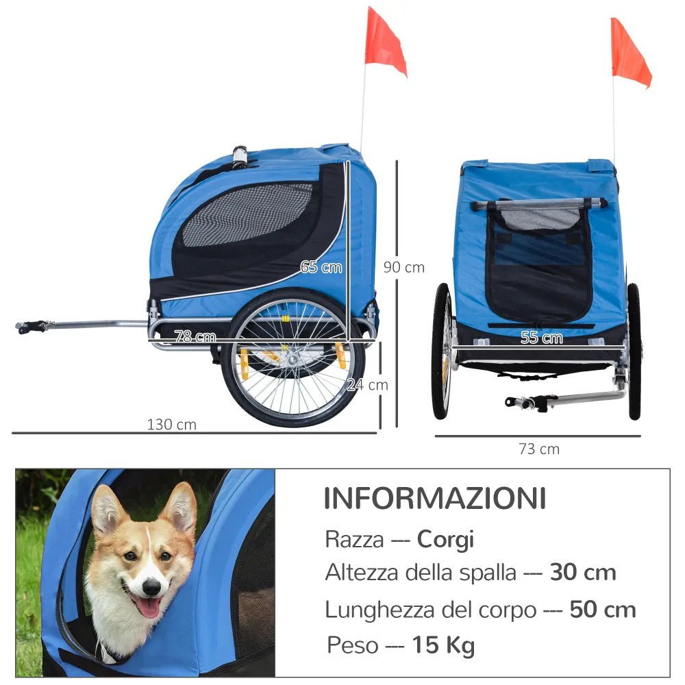 Easycomfort Rimorchio Bici per Cani Taglia Media con Punto di Attacco, Finestre Laterali e Bandierina, Rimorchio per Bici...