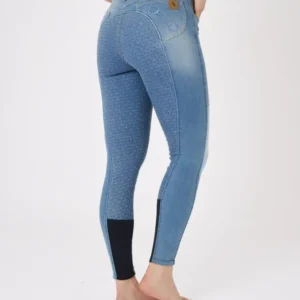 Kaia Pantaloni da equitazione vita alta denim con full seat silicone da donna Light Denim Blue 40