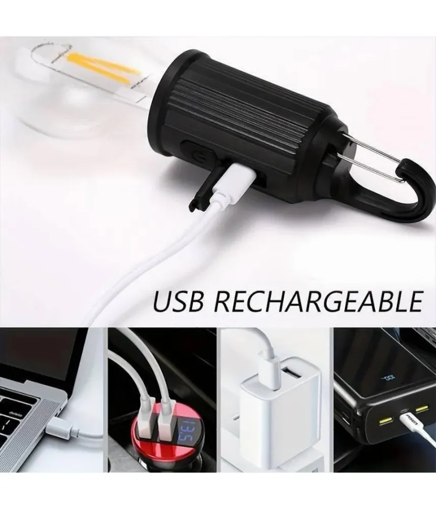 Lampada Lampadina Led Bulbo Ricaricabile 3 W Usb Gancio Campeggio Tenda Camper