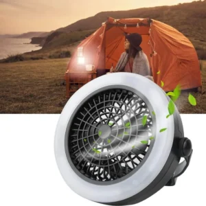 Lampada Ventilatore da Campeggio 2 1 con Maniglia e Gancio Portatile 12 LED USB