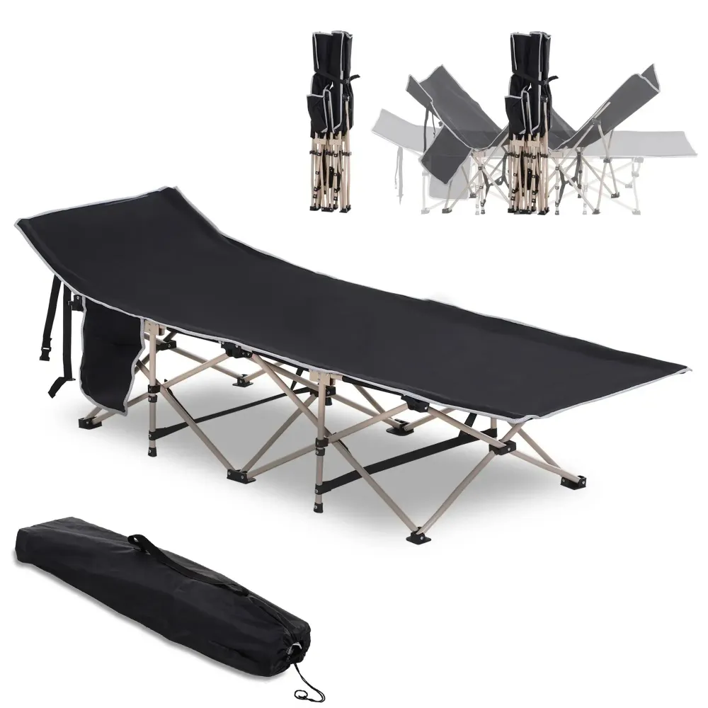 Letto da campeggio, lettino da campeggio pieghevole, resistente alle intemperie, inclusa borsa per il trasporto, nero, 190...