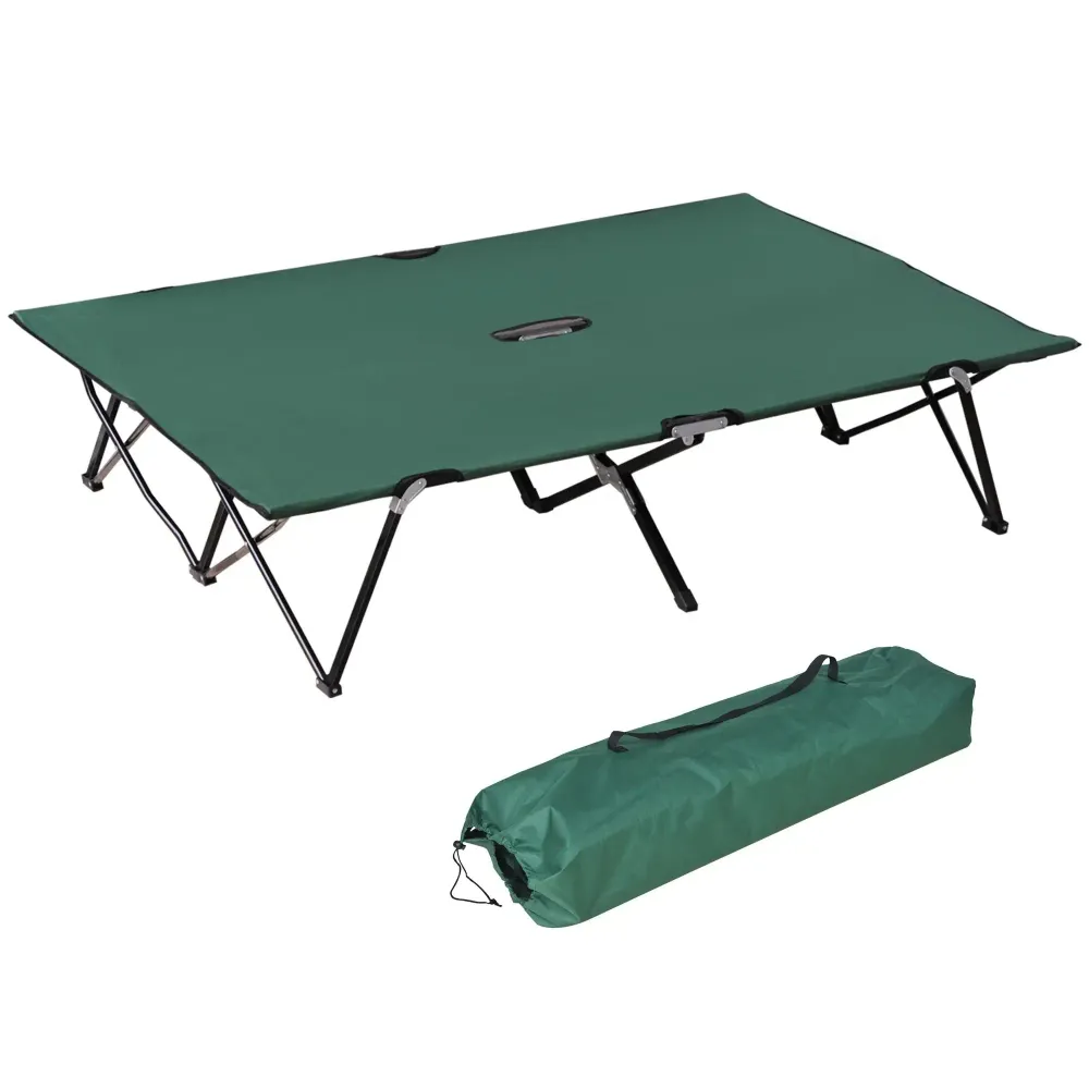 Letto da campeggio pieghevole per 2 persone, lettino da campeggio con borsa per il trasporto fino 136 kg, verde, 193x125x4...