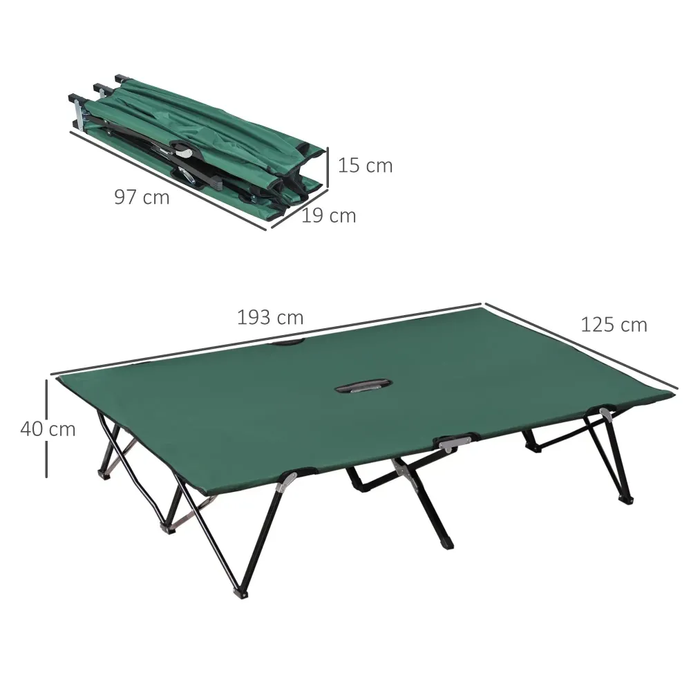 Letto da campeggio pieghevole per 2 persone, lettino da campeggio con borsa per il trasporto fino 136 kg, verde, 193x125x4...