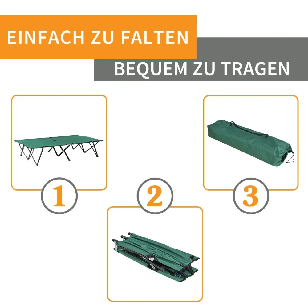 Letto da campeggio pieghevole per 2 persone, lettino da campeggio con borsa per il trasporto fino 136 kg, verde, 193x125x4...