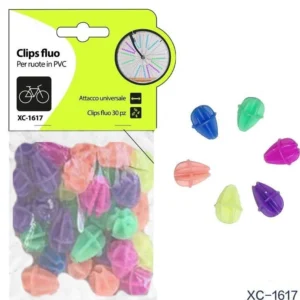 Set 30pz Clips Fluo Colorate Pvc Accessori Per Raggi Ruote Bicicletta Xc-1617