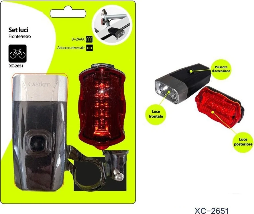 Set Di Luci Fanalino Fronte/retro Per Bici Bicicletta Attacco Universale Xc-2651