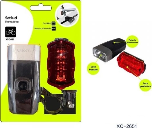 Set Di Luci Fanalino Fronte/retro Per Bici Bicicletta Attacco Universale Xc-2651