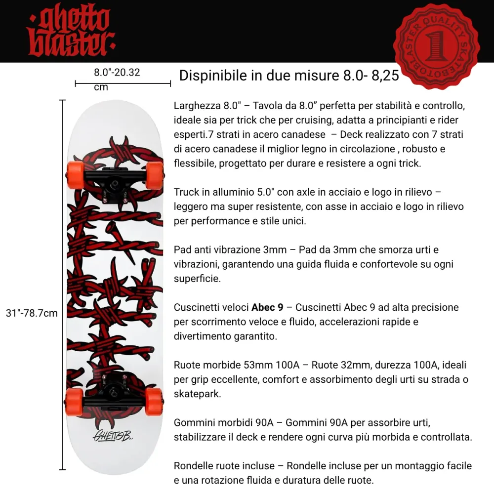 Skateboard Ghettoblaster per iniziare Barded Wire Red 8.25"