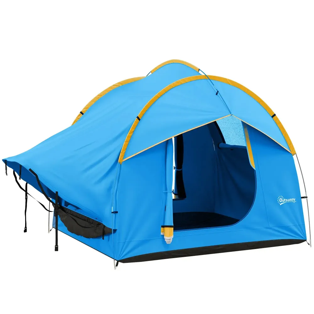 Tenda per auto tenda da campeggio 3 porte resistente alle intemperie arancione-blu, 239x210x210cm