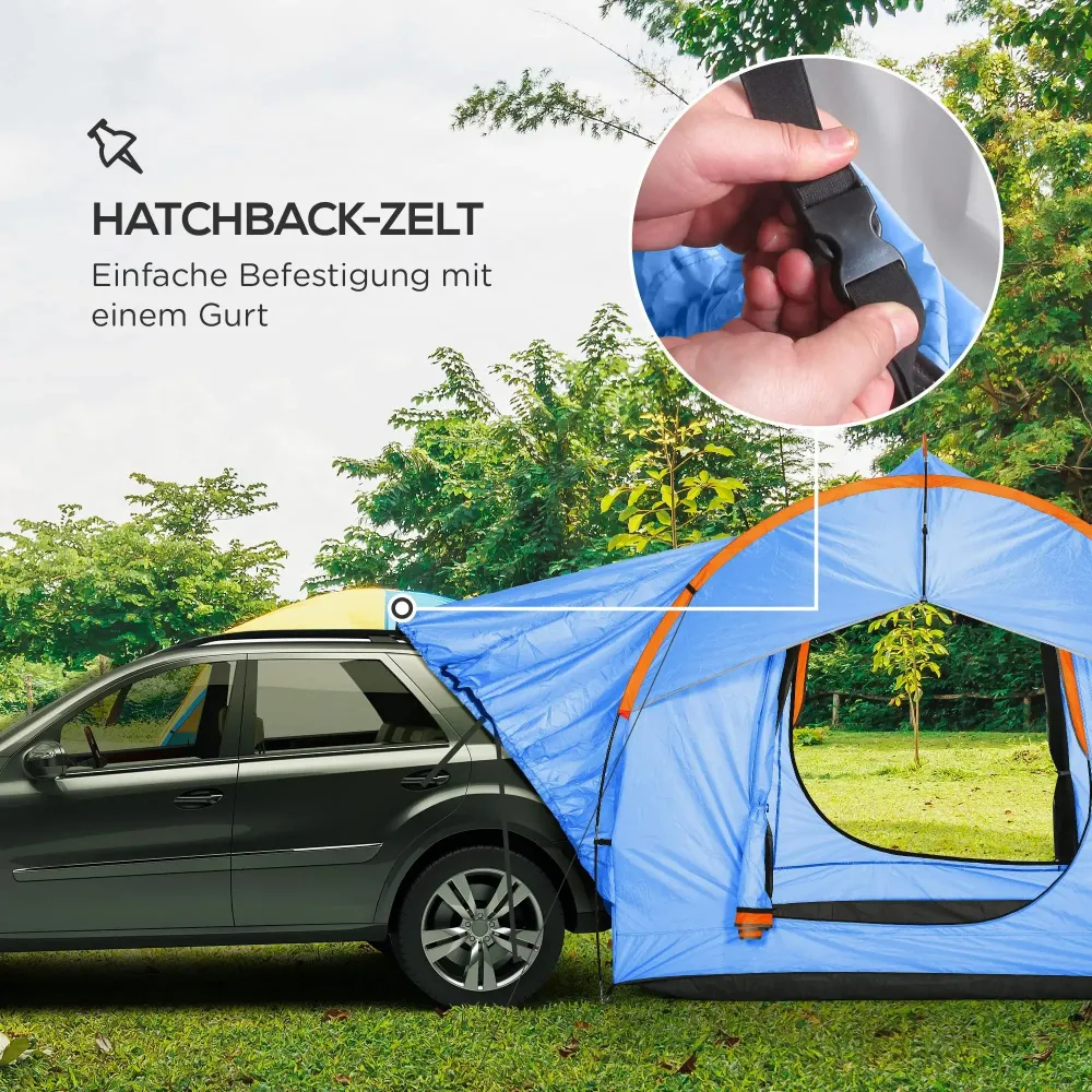 Tenda per auto tenda da campeggio 3 porte resistente alle intemperie arancione-blu, 239x210x210cm